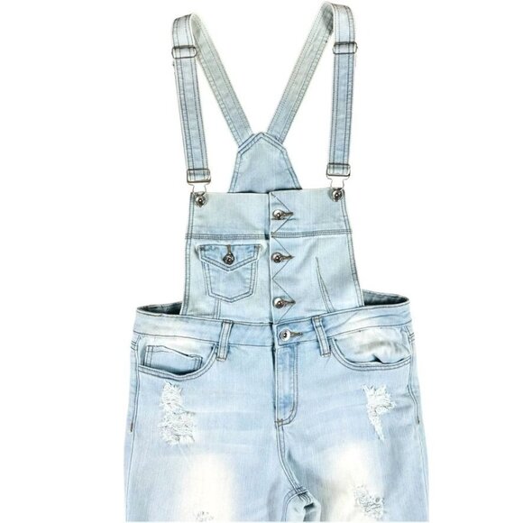 YMI Light Wash Distressed Denim Overalls Womens Size 11 - Picture 3 of 11